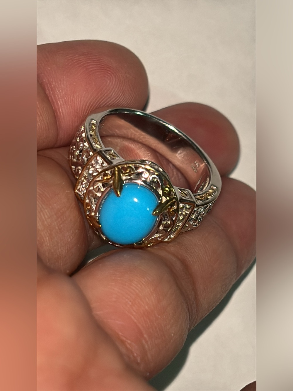 Silver Plated 2tone Ring with Fake Turquoise ✨Free with Purchase of $25 & up.✨